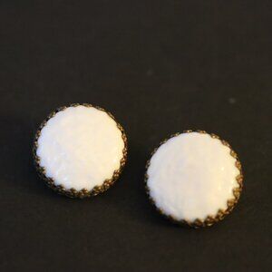 Vintage Signed Miriam Haskell 3/4 Inch Clip On White Opaque Glass Earrings